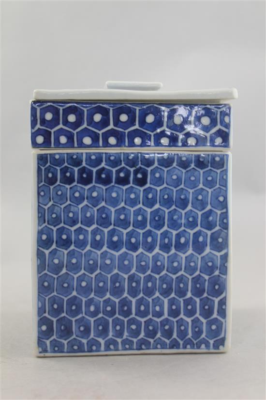 A Chinese blue and white square food container, Xuande mark, late 19th / early 20th century, 16.5cm